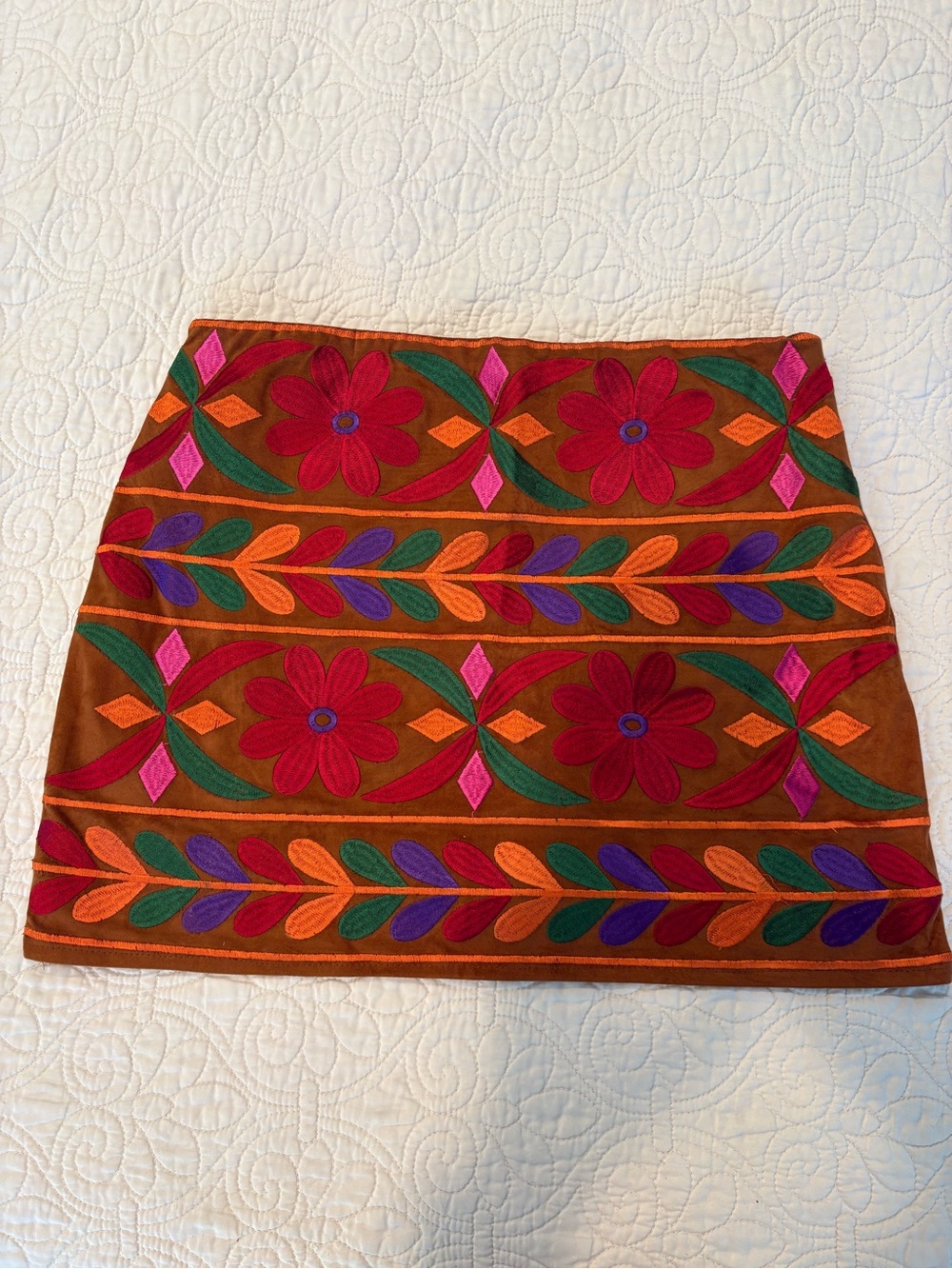Embroidered Floral Mini Skirt - Orange Multi